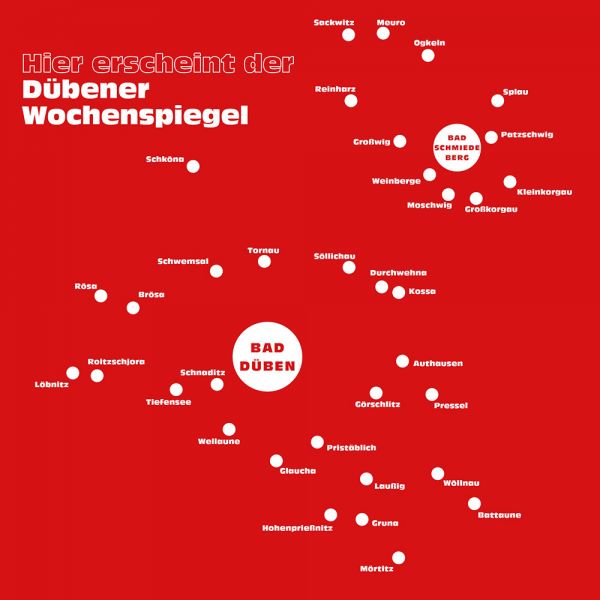 Verteilgebiet des Dübener Wochenspiegel als Karte
